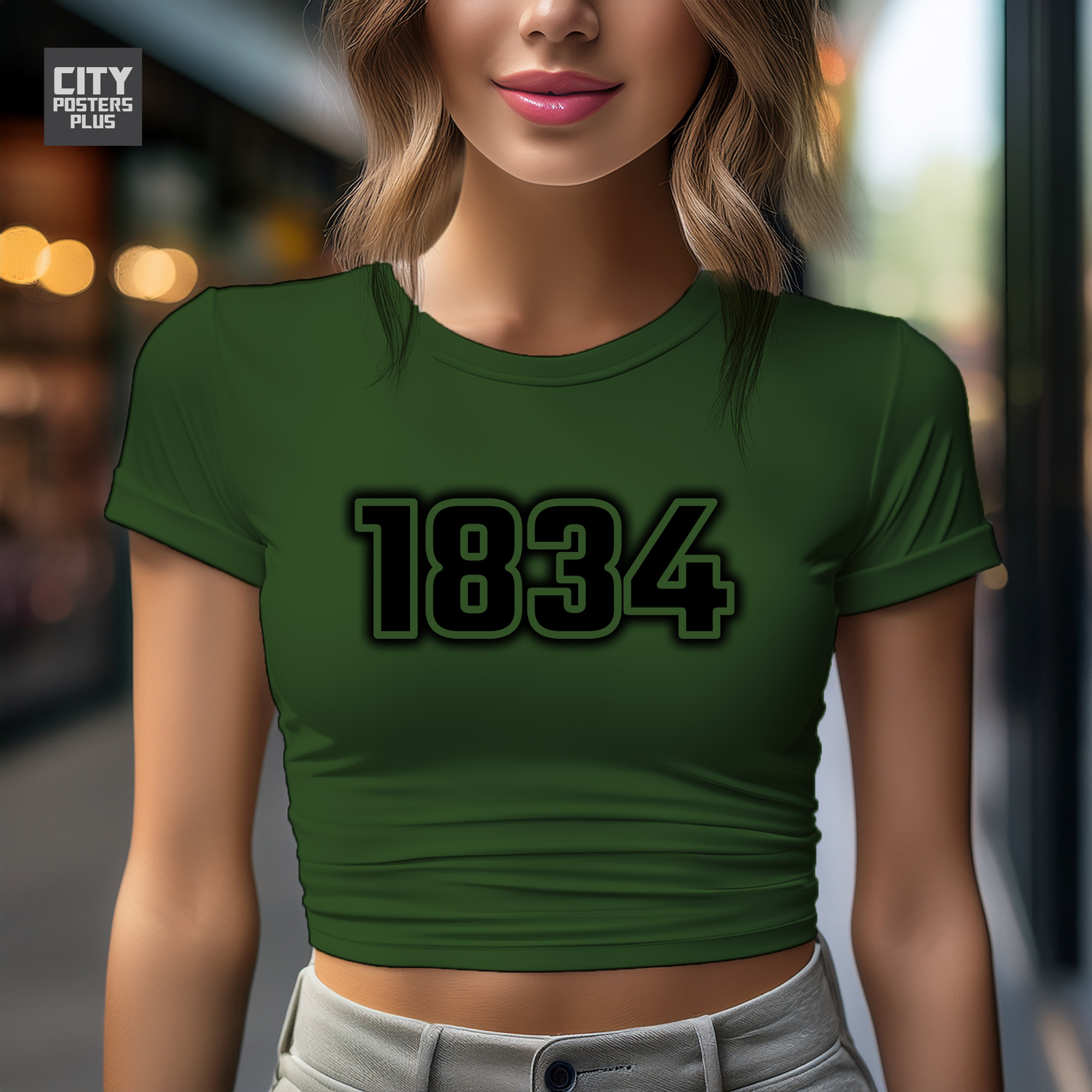 1834 Year Women Crop Top (Olive Green)