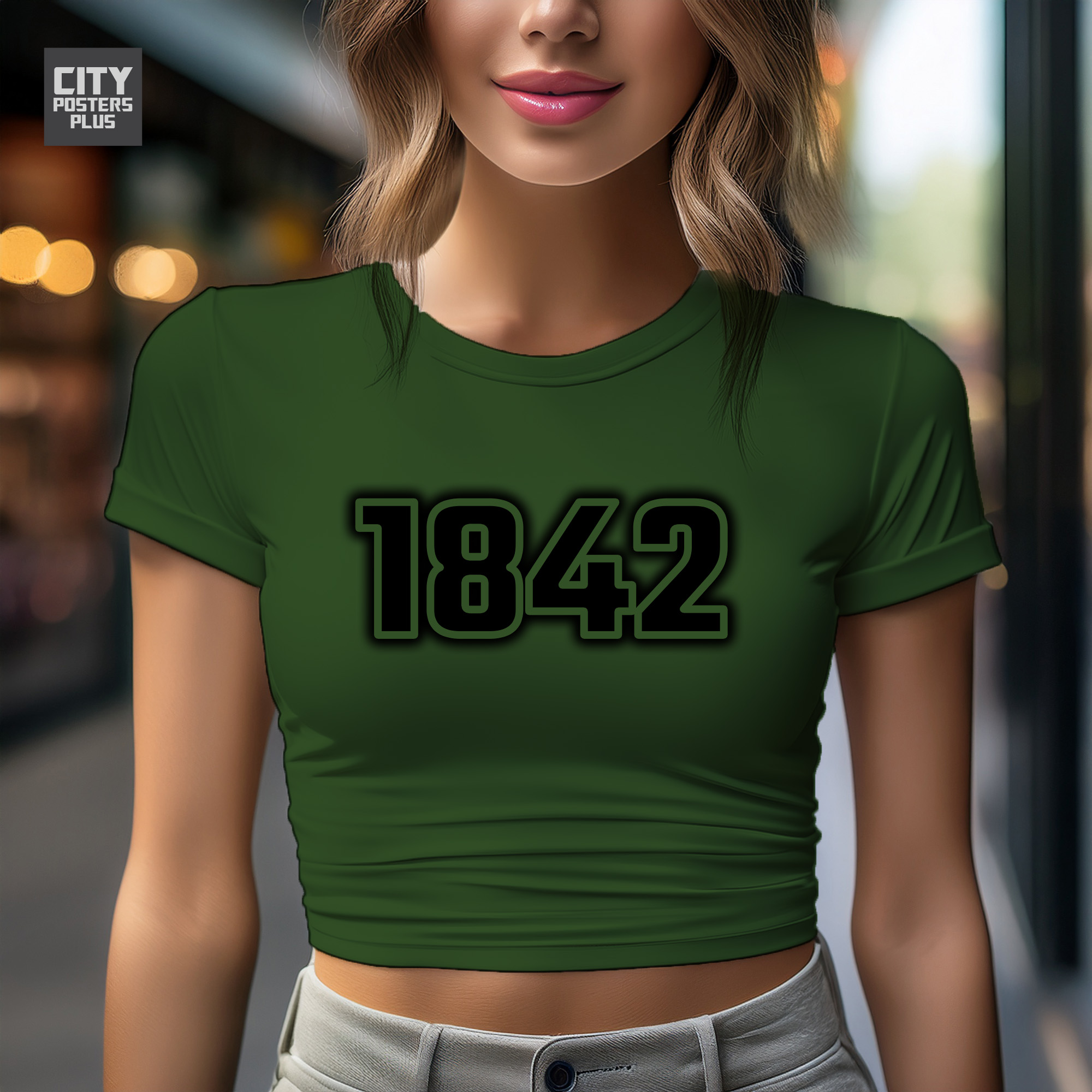 1842 Year Women Crop Top (Olive Green)