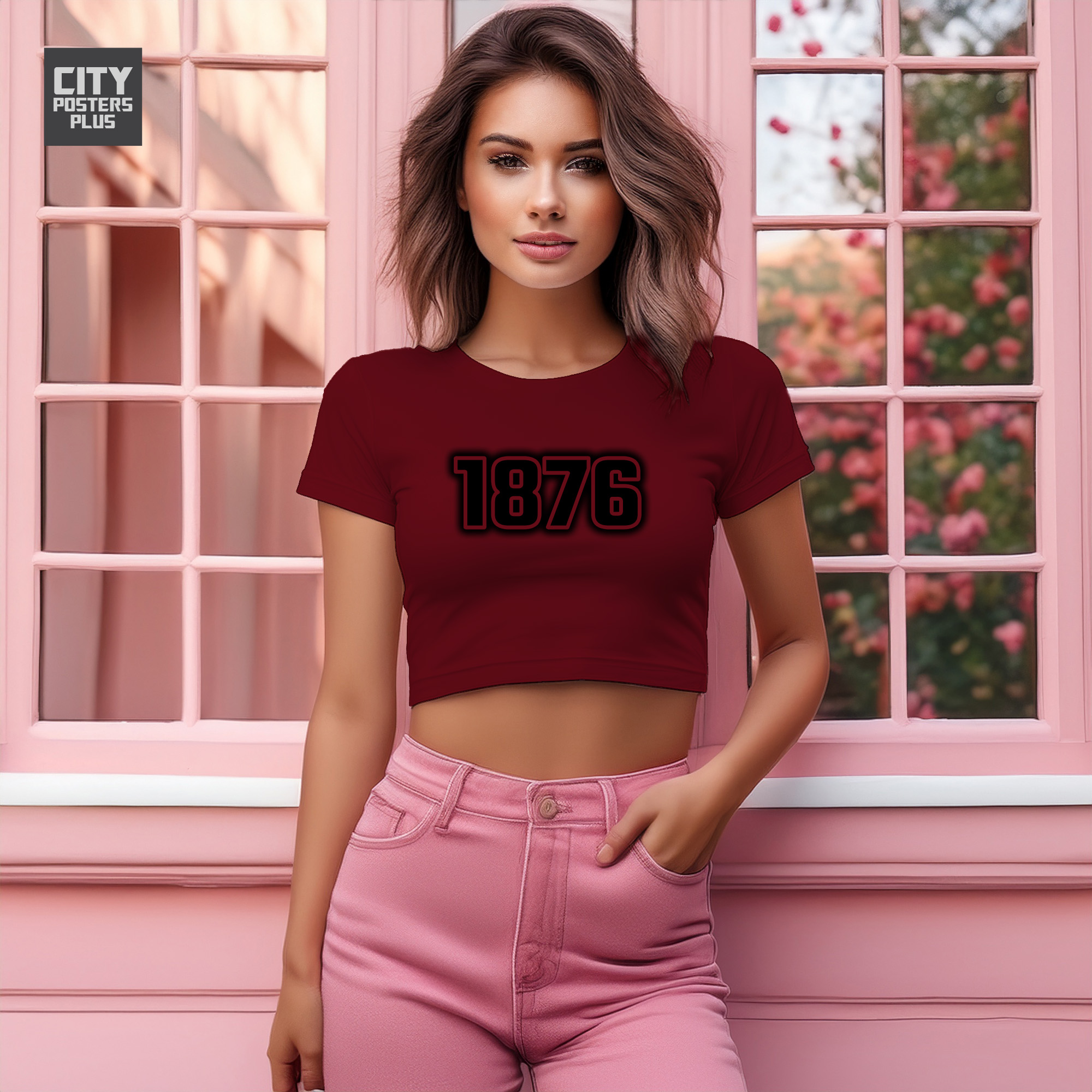 1876 Year Women Crop Top (Maroon)