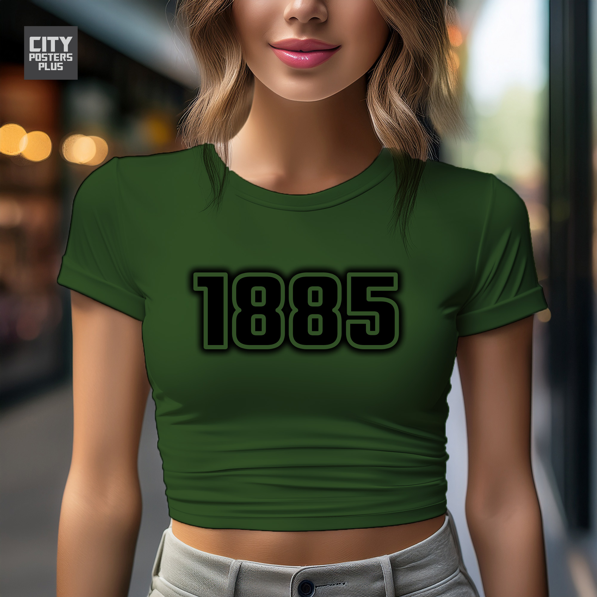 1885 Year Women Crop Top (Olive Green)