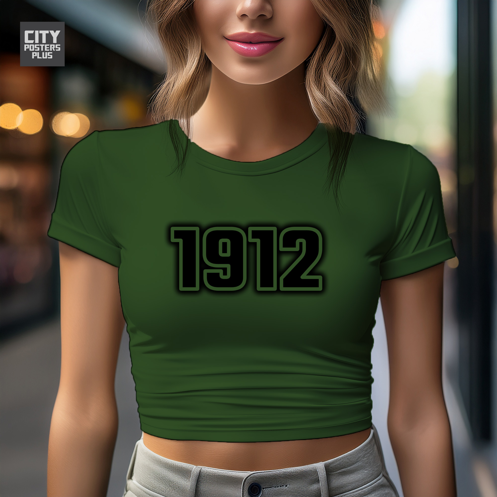1912 Year Women Crop Top (Olive Green)