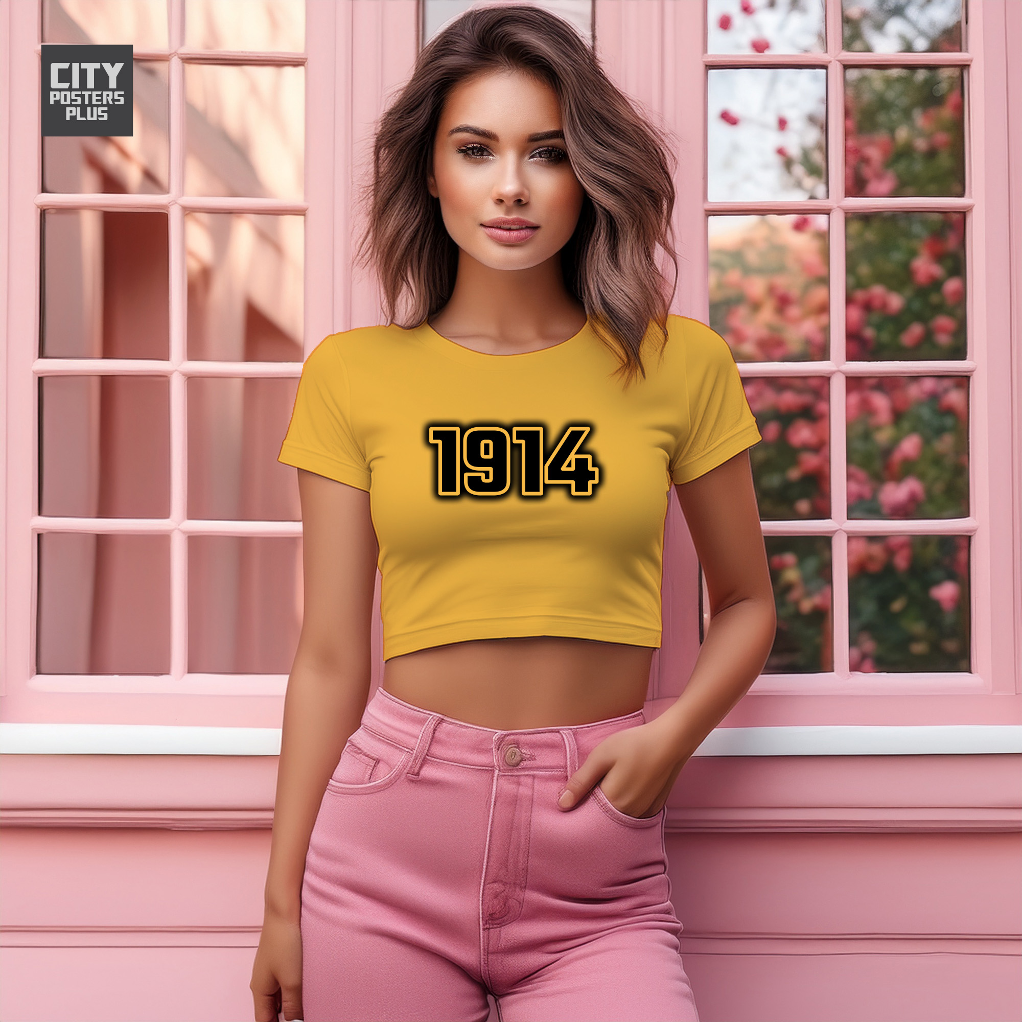 1914 Year Women Crop Top (Golden Yellow)