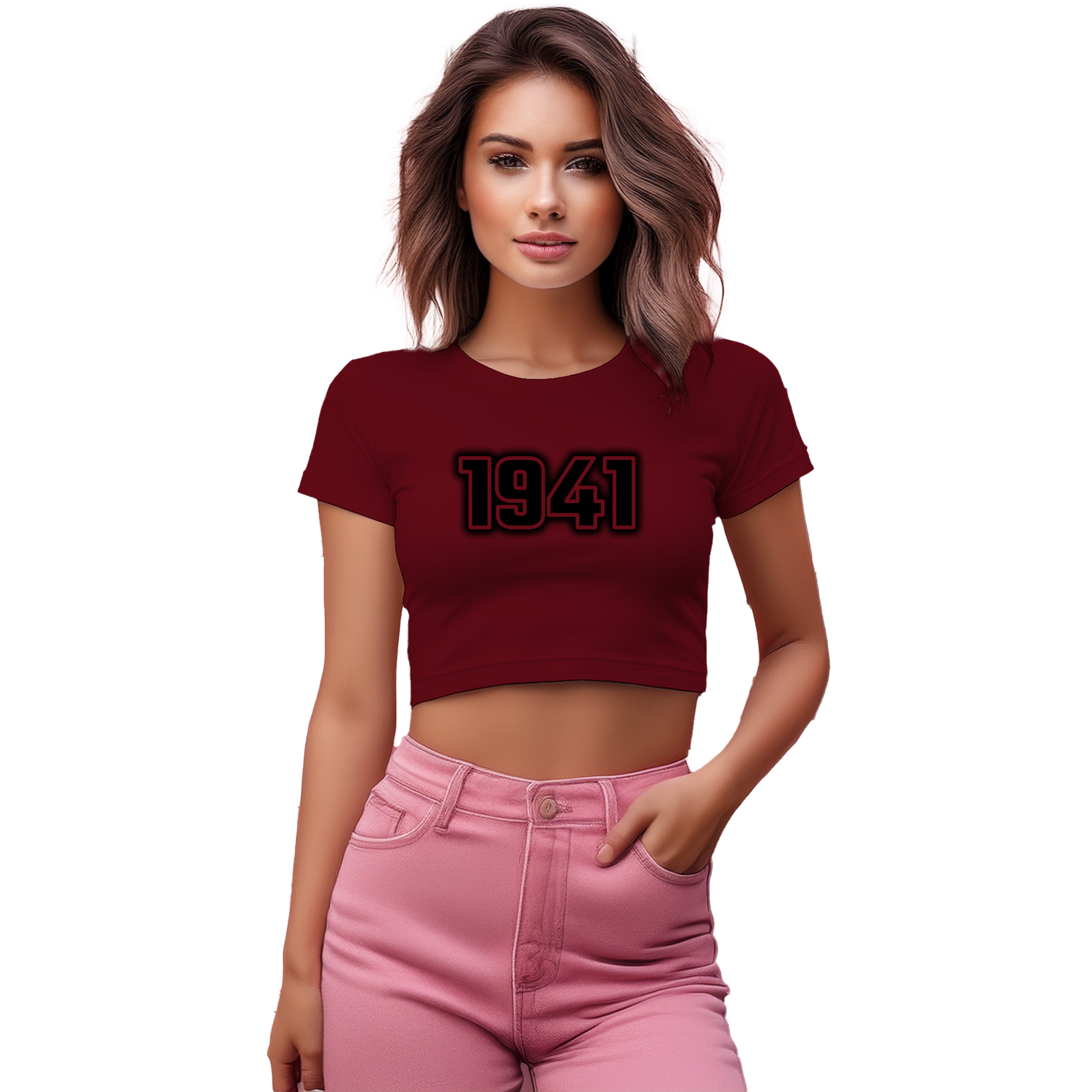 1941 Year Women Crop Top (Maroon) | 360 Fog Plus