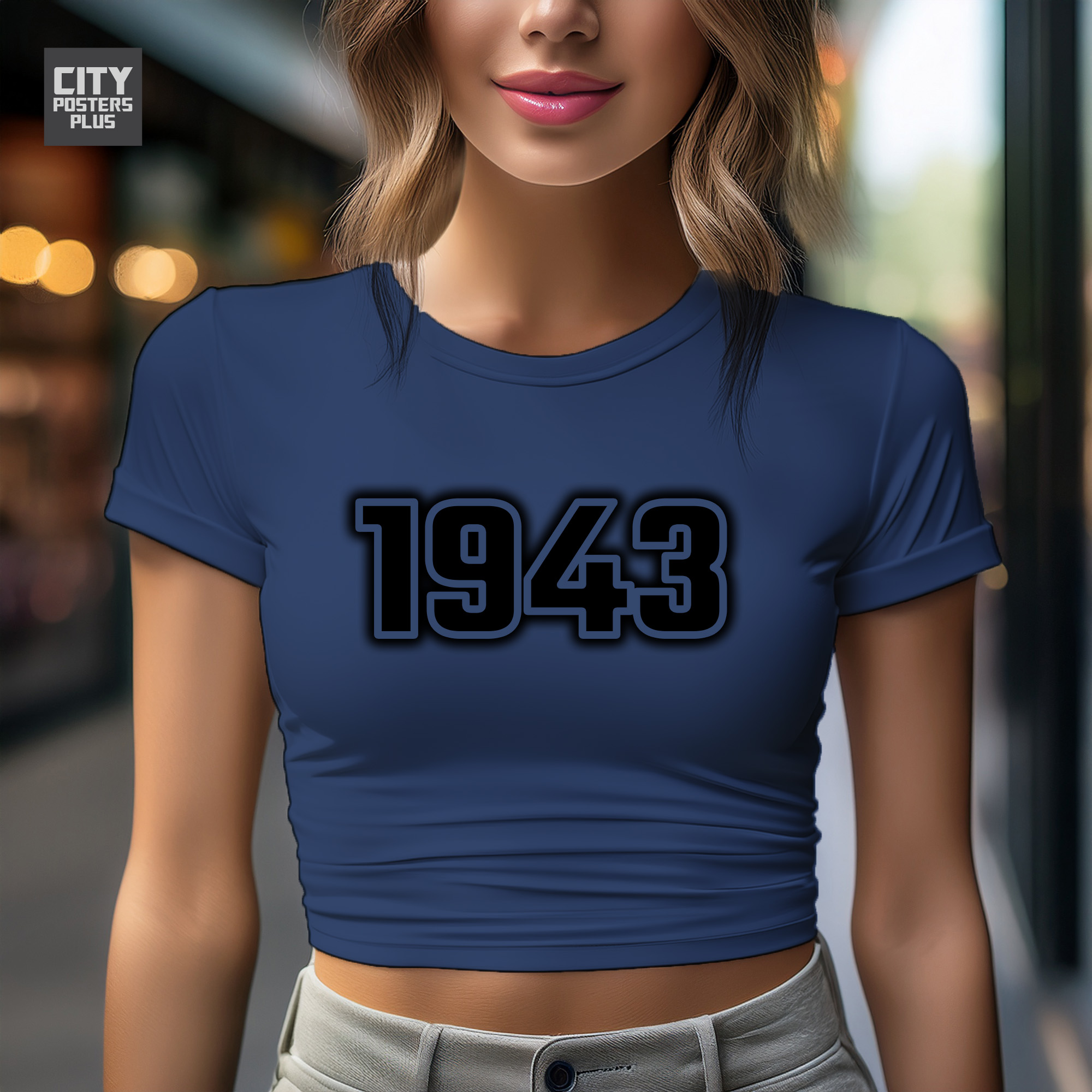 1943 Year Women Crop Top (Navy Blue)