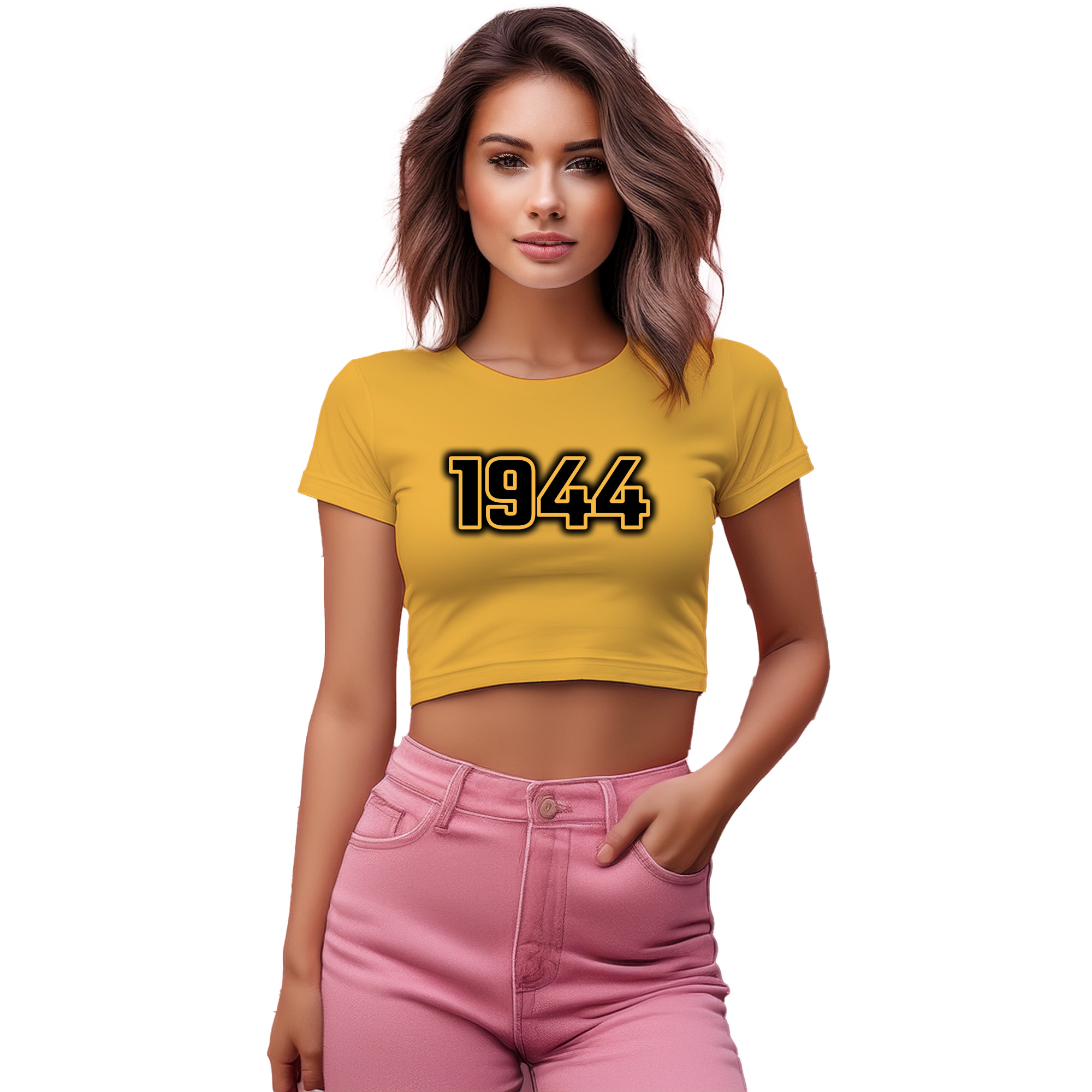 1944 Year Women Crop Top (Golden Yellow) | 360 Hours Plus