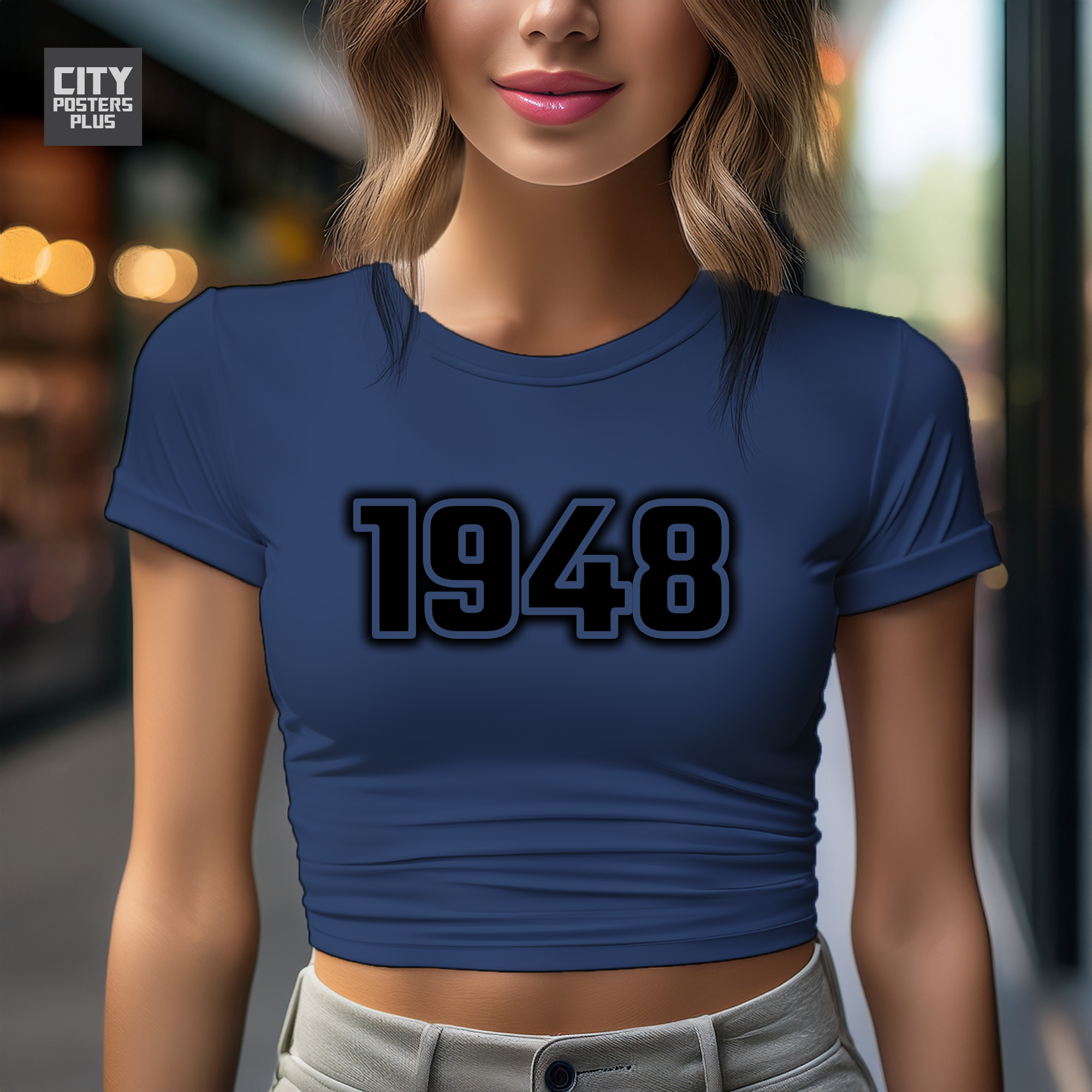 1948 Year Women Crop Top (Navy Blue)