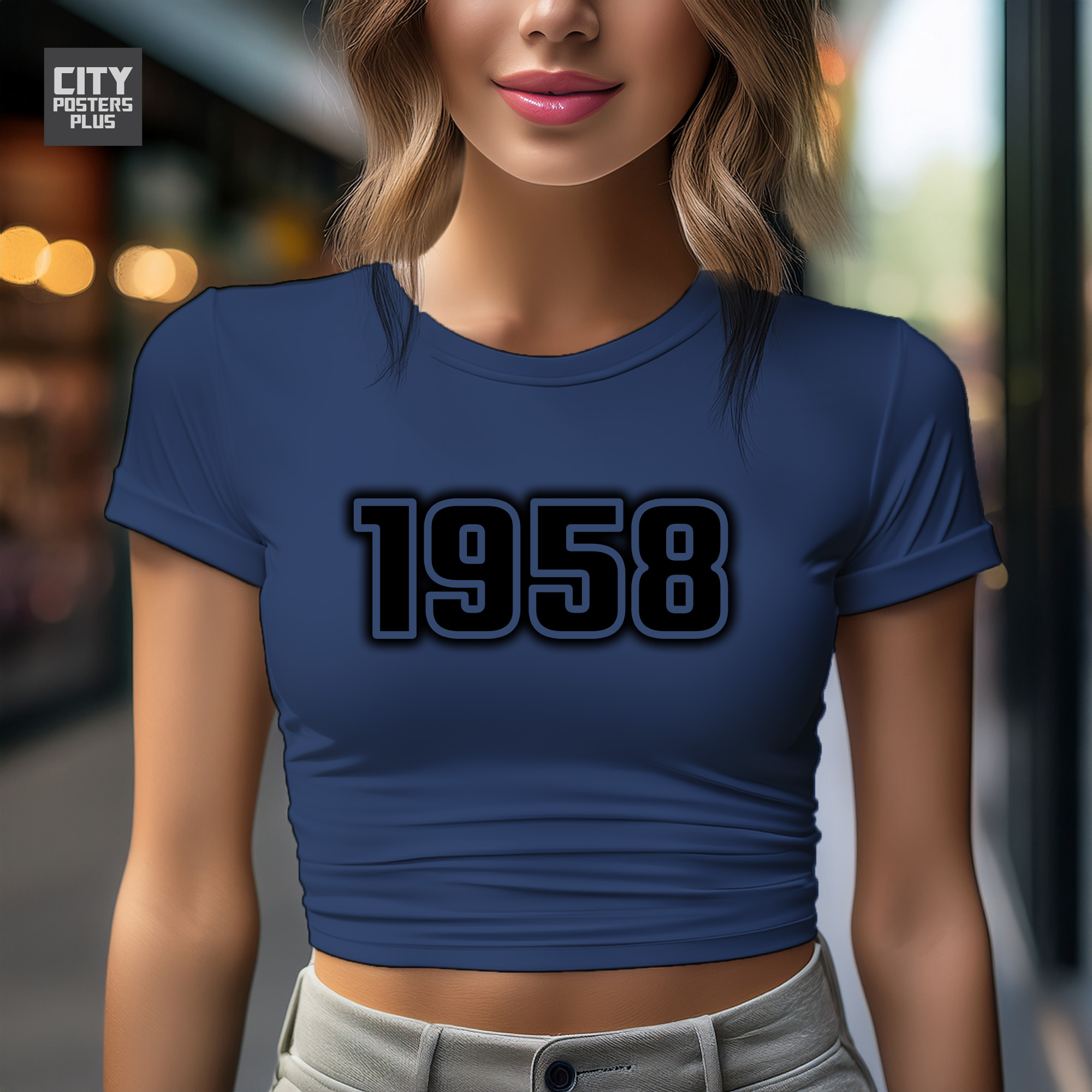 1958 Year Women Crop Top (Navy Blue)