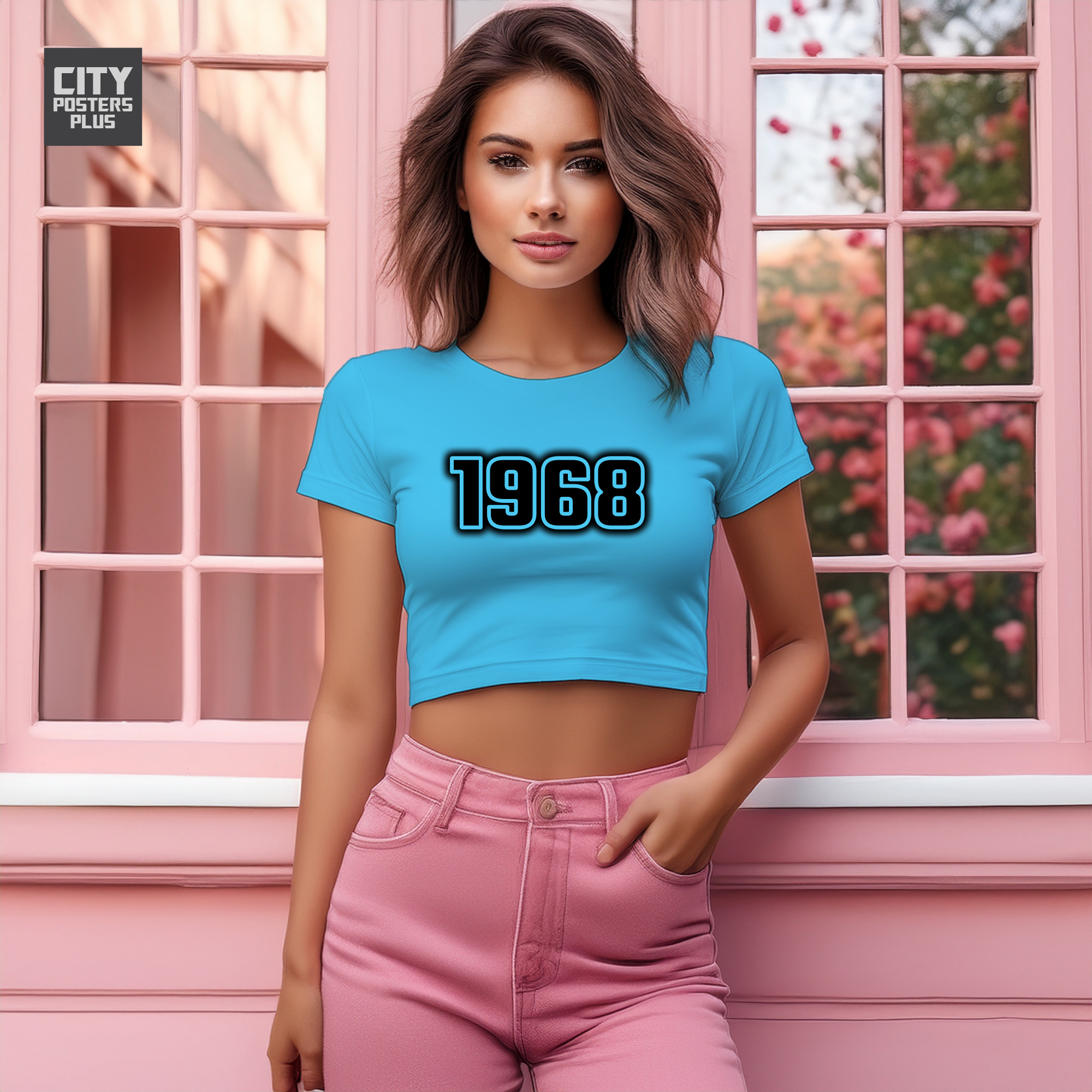 1968 Year Women Crop Top (Sky Blue)