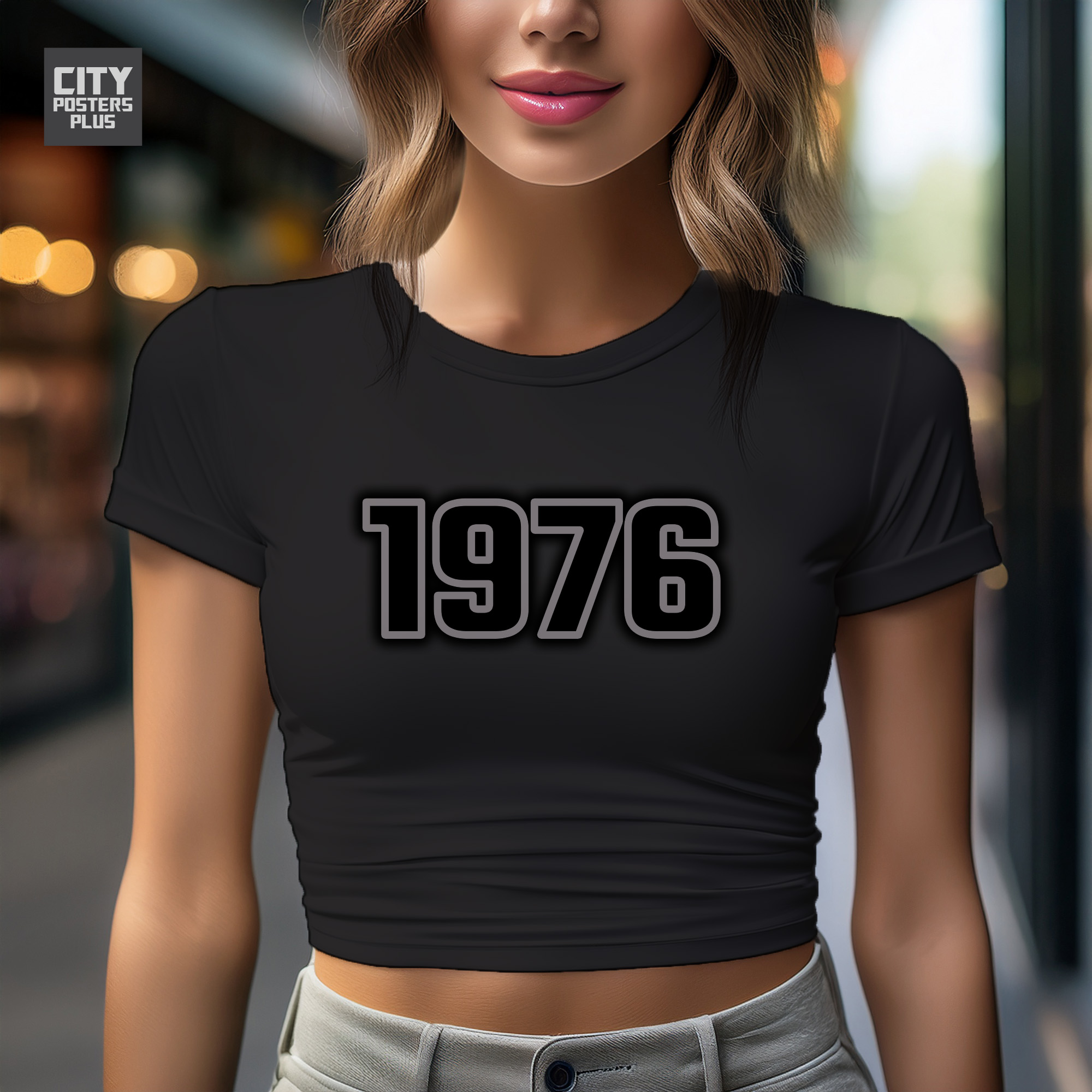 1976 Year Women Crop Top (Black)