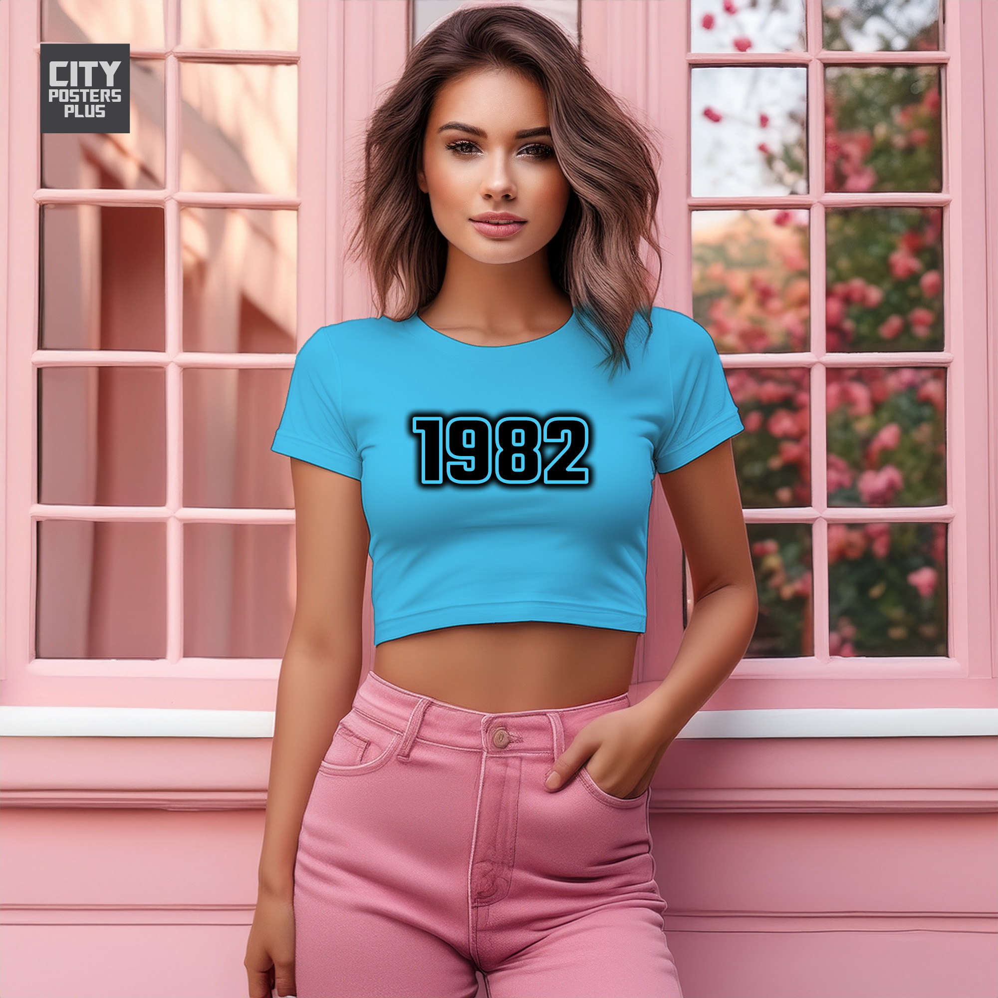1982 Year Women Crop Top (Sky Blue)