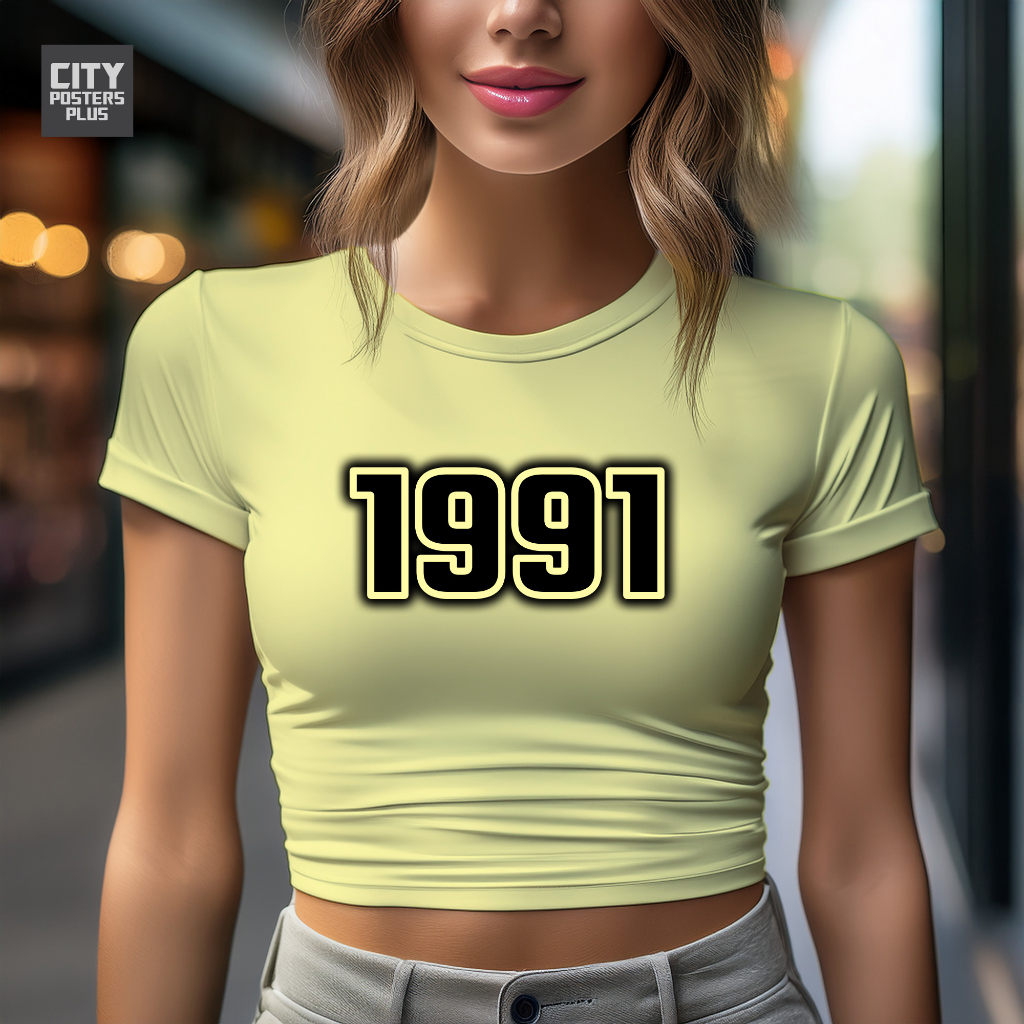 1991 Year Women Crop Top (Butter Yellow)
