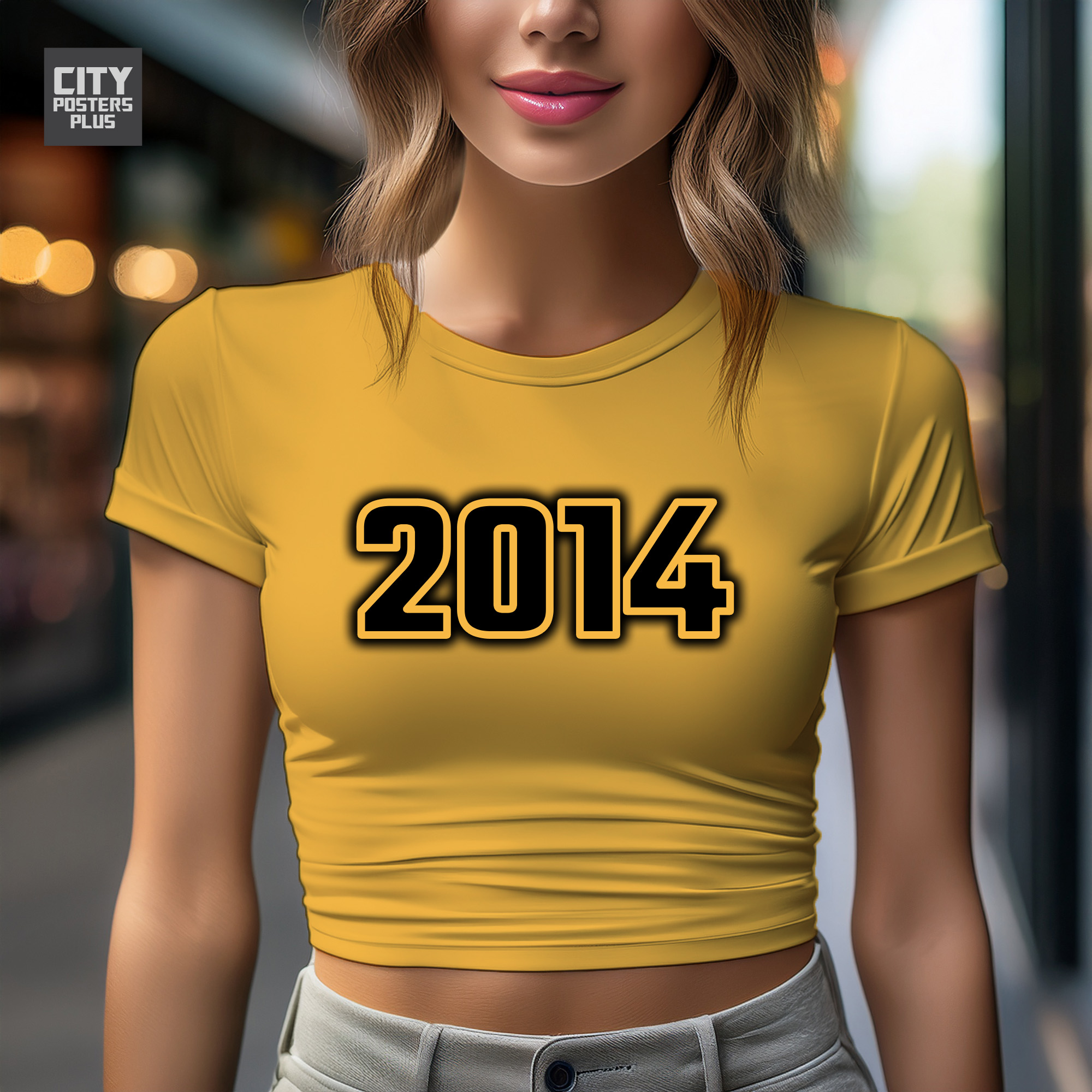 2014 Year Women Crop Top (Golden Yellow)