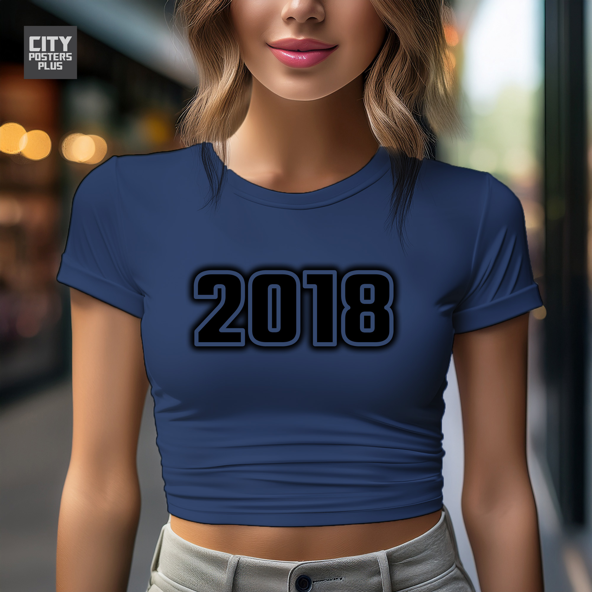 2018 Year Women Crop Top (Navy Blue)