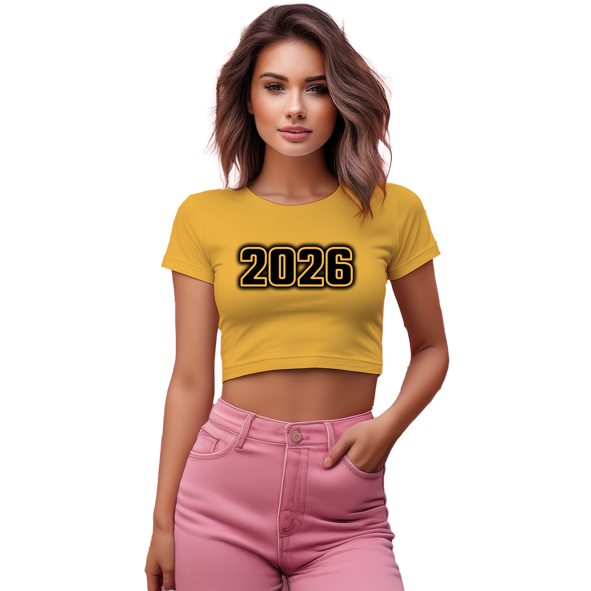 2026 Year Women Crop Top (Golden Yellow) | 360 Fog Plus