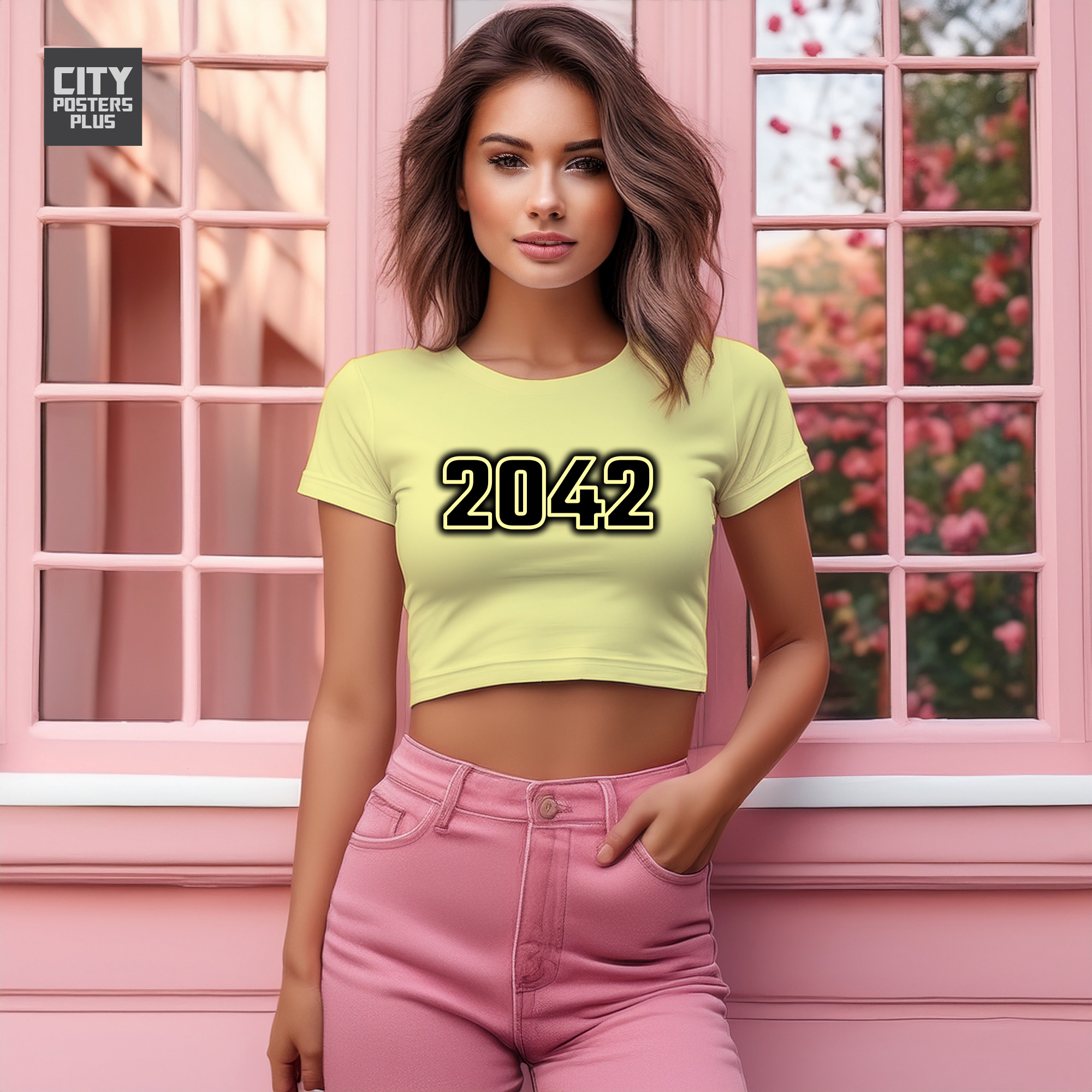 2042 Year Women Crop Top (Butter Yellow)