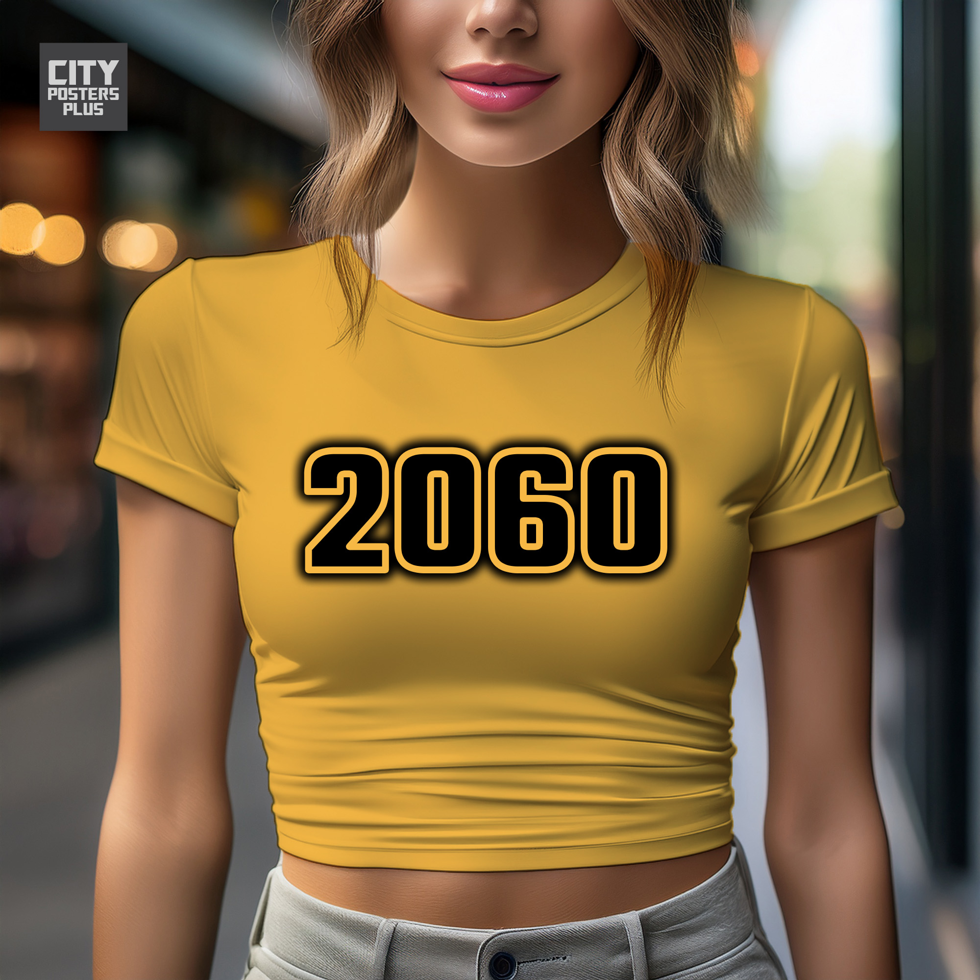 2060 Year Women Crop Top (Golden Yellow)