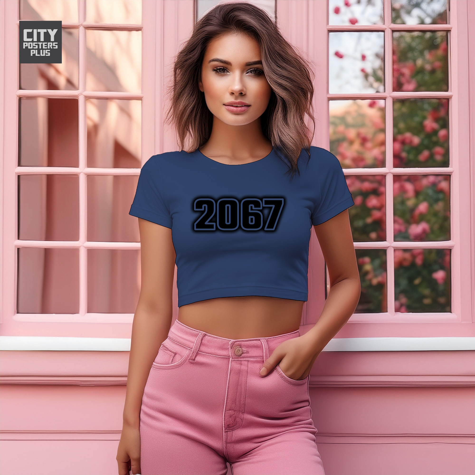 2067 Year Women Crop Top (Navy Blue)