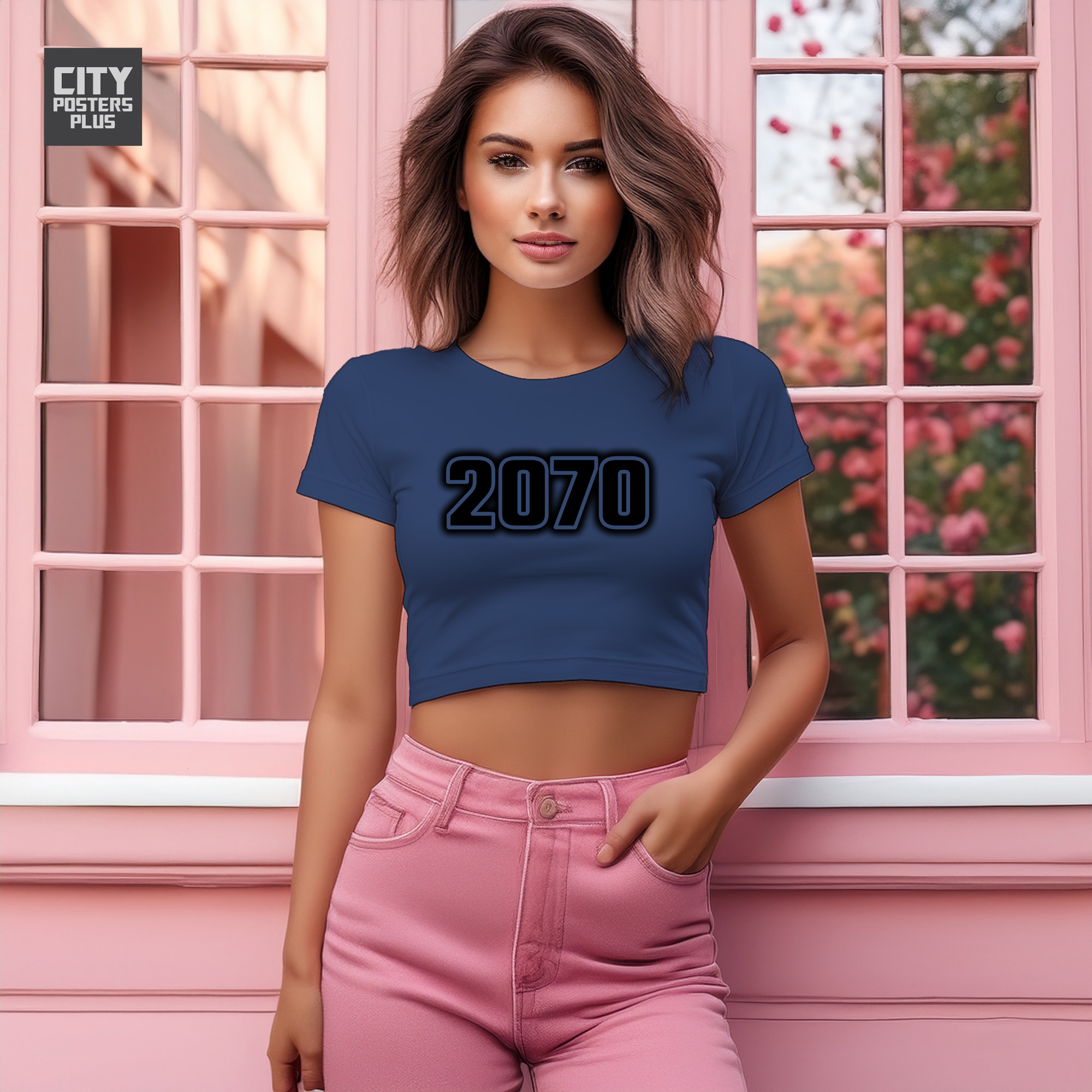 2070 Year Women Crop Top (Navy Blue)