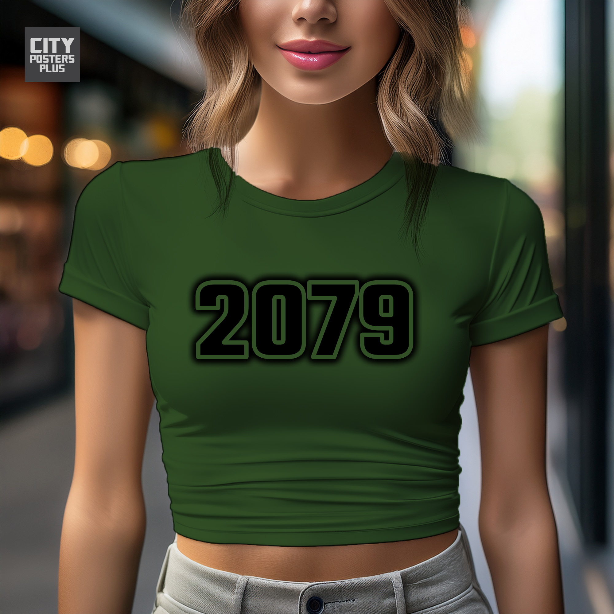 2079 Year Women Crop Top (Olive Green)