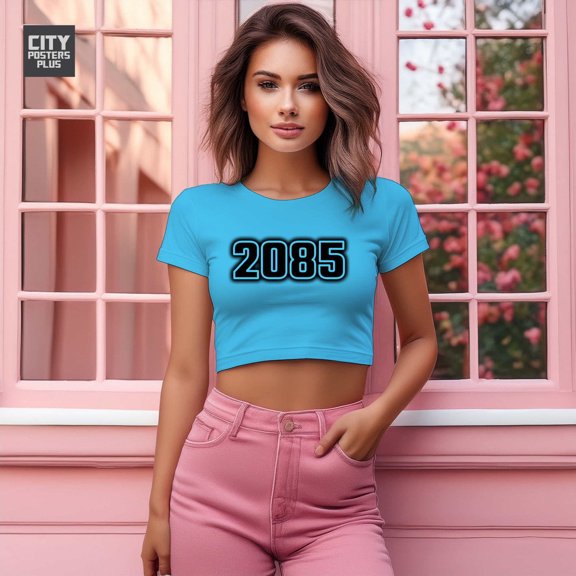 2085 Year Women Crop Top (Sky Blue)