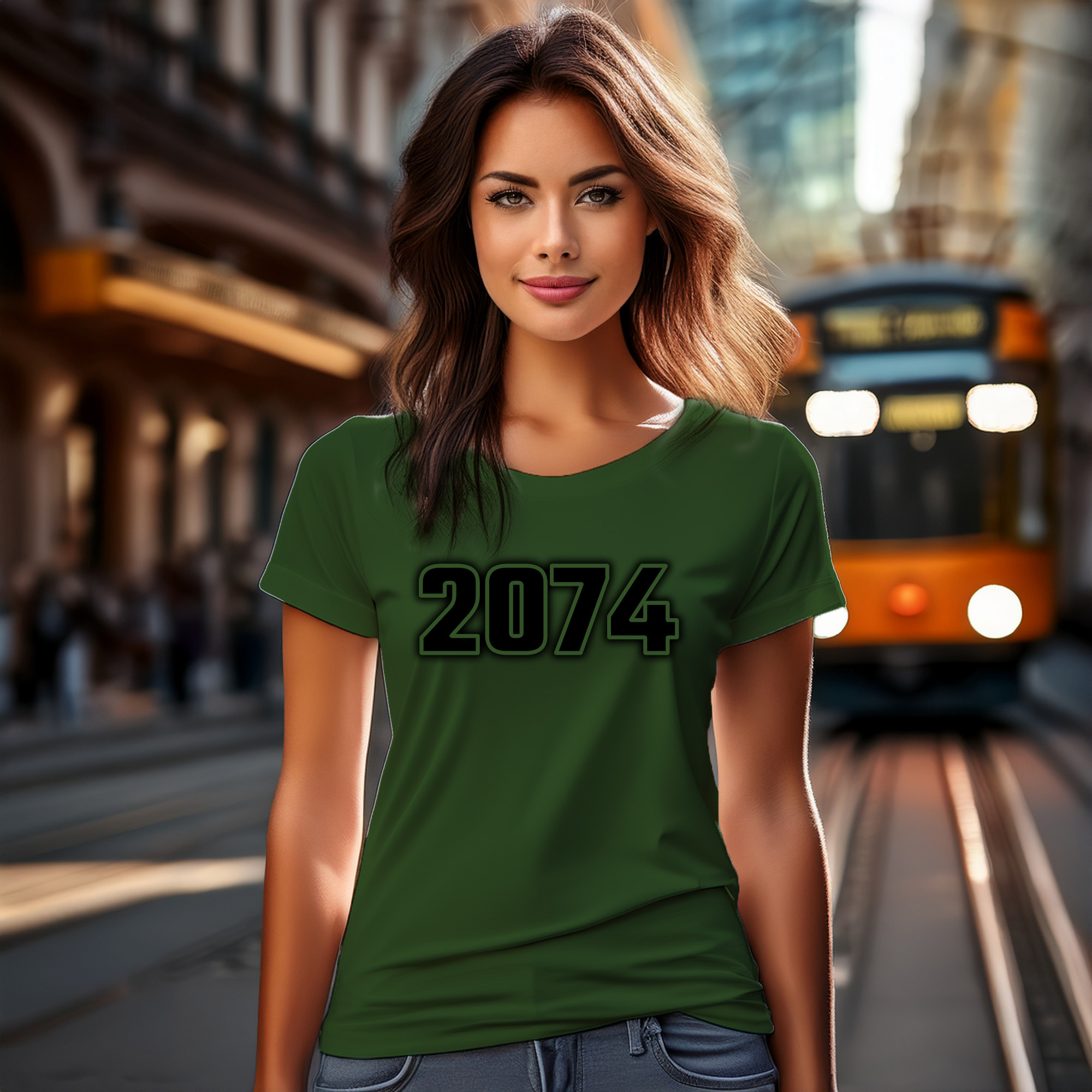 2074 Year Women T-Shirt (Olive Green)
